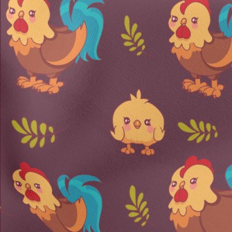 Rooster And Baby Chicks Lightweight Cotton Poplin