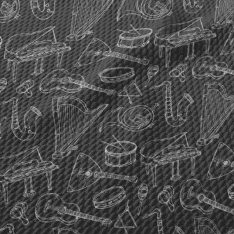 Hand Drawn Common Musical Inst Birdseye Piqué