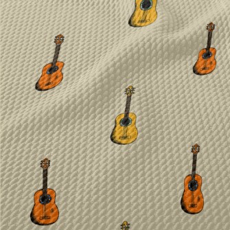 Hand Drawn Colorful Guitar Birdseye Piqué