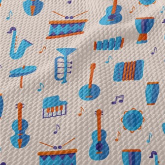 Blue Cute Musical Instrument Birdseye Piqué