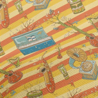 Hand Drawn Plants And Musical  Performance Linen