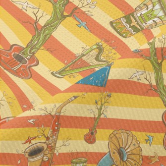 Hand Drawn Plants And Musical  Piqué