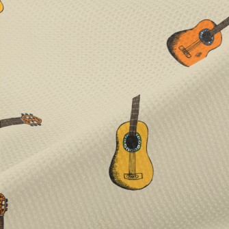 Hand Drawn Colorful Guitar Piqué