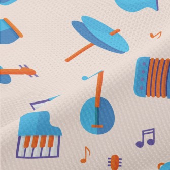 Blue Cute Musical Instrument Piqué