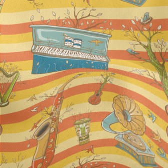 Hand Drawn Plants And Musical  Lightweight Performance Linen