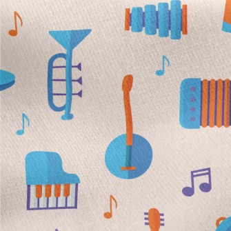 Blue Cute Musical Instrument Jersey Backed Fleece