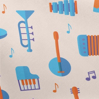 Blue Cute Musical Instrument Pongee