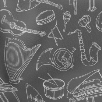 Hand Drawn Common Musical Inst Lightweight Cotton Poplin