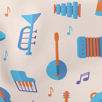 Blue Cute Musical Instrument Lightweight Cotton Poplin