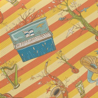 Hand Drawn Plants And Musical  Midweight Cotton Poplin