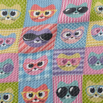 Cat With Colored Glasses Birdseye Piqué