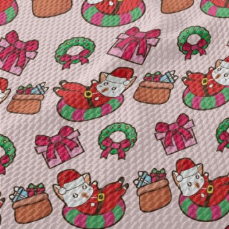 Playful Cat Santa Claus Birdseye Piqué
