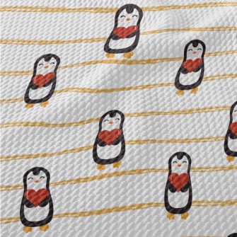 Cute Penguin Holding Heart Birdseye Piqué