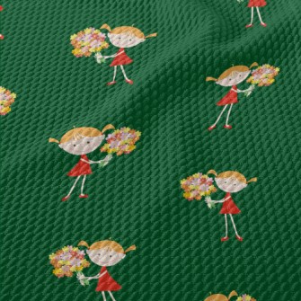 Little Girl Holding A Bouquet Birdseye Piqué