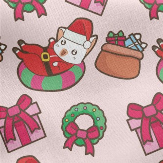 Playful Cat Santa Claus Jersey Backed Fleece