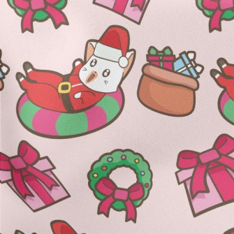 Playful Cat Santa Claus Lightweight Cotton Poplin