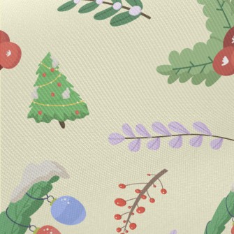 Winter Christmas Plants Midweight Cotton Poplin