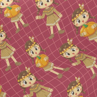 Indian Girl Holding Pumpkin Twill