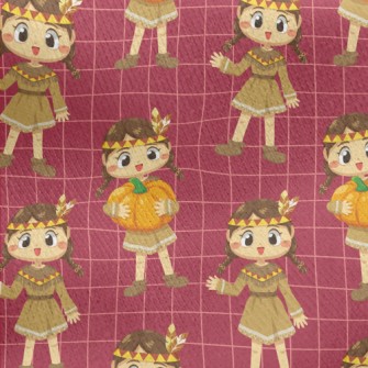 Indian Girl Holding Pumpkin Jersey Backed Fleece