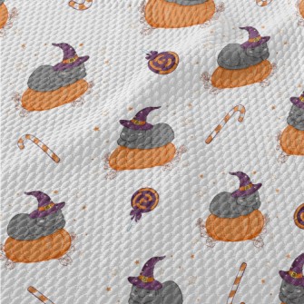 Cat In Witch Hat And Pumpkin Birdseye Piqué