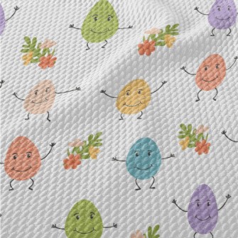 Anthropomorphic Colored Eggs Birdseye Piqué