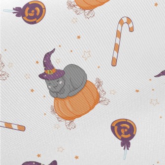 Cat In Witch Hat And Pumpkin Twill