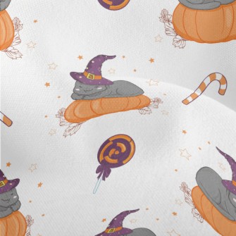 Cat In Witch Hat And Pumpkin Lightweight Performance Linen