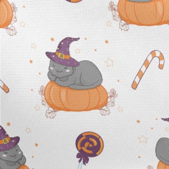 Cat In Witch Hat And Pumpkin Pongee