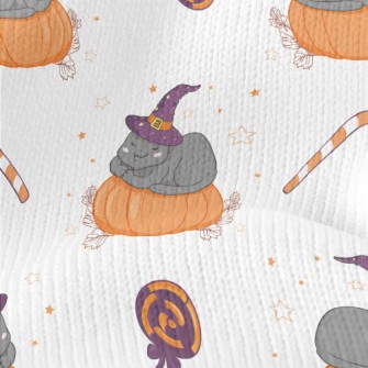 Cat In Witch Hat And Pumpkin Stretch Jersey