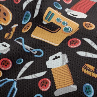 Sewing Machine Button Scissors Athletic Mesh Flat Back