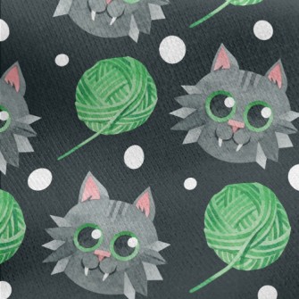 Gray Cat Wool Ball Jersey Backed Fleece