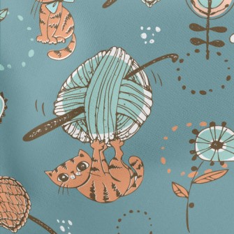 Cute Kitten Playing With Wool Lightweight Cotton Poplin