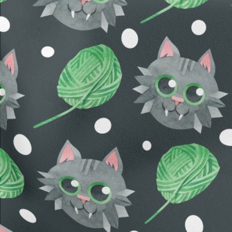 Gray Cat Wool Ball Lightweight Cotton Poplin