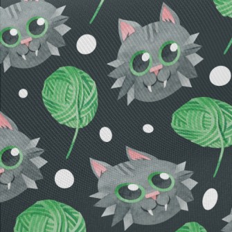 Gray Cat Wool Ball Midweight Cotton Poplin
