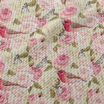 Pink Birdsong And Flowers Birdseye Piqué