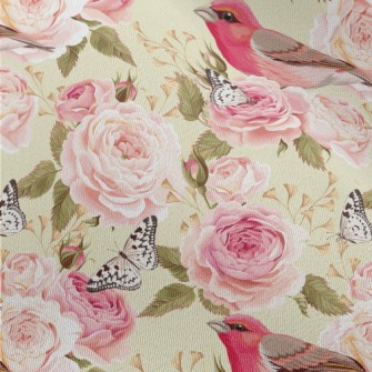 Pink Birdsong And Flowers Chiffon