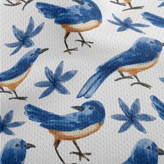 Watercolor Blue Bird And Blue  Athletic Mesh Flat Back