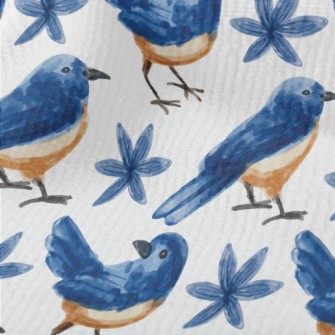 Watercolor Blue Bird And Blue  Terry