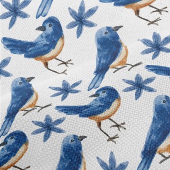 Watercolor Blue Bird And Blue  Performance Linen