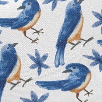 Watercolor Blue Bird And Blue  Twill
