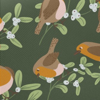 Robin Clawing Mistletoe Twill