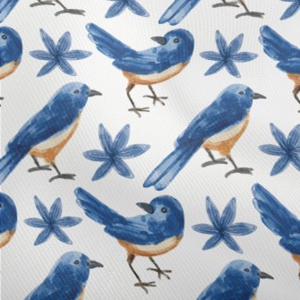 Watercolor Blue Bird And Blue  Dobby