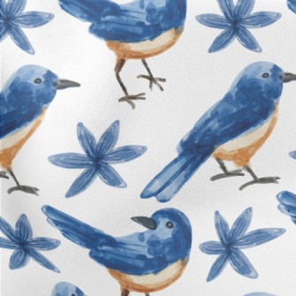 Watercolor Blue Bird And Blue  Stretch Ponte
