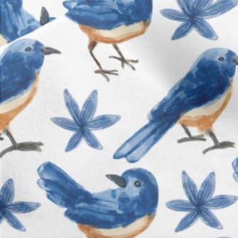 Watercolor Blue Bird And Blue  Micro Fleece