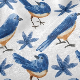 Watercolor Blue Bird And Blue  Minky