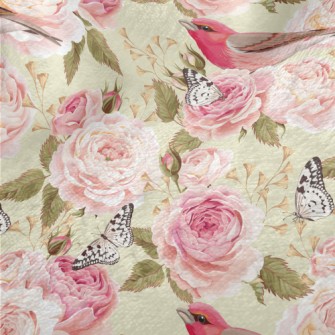 Pink Birdsong And Flowers Minky