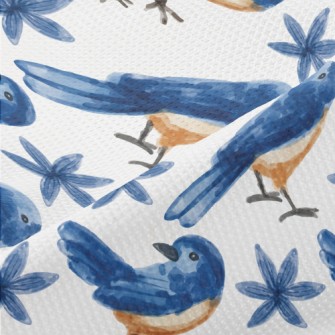 Watercolor Blue Bird And Blue  Piqué