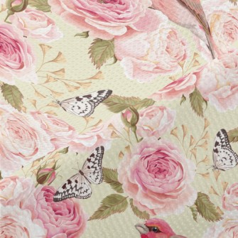 Pink Birdsong And Flowers Piqué