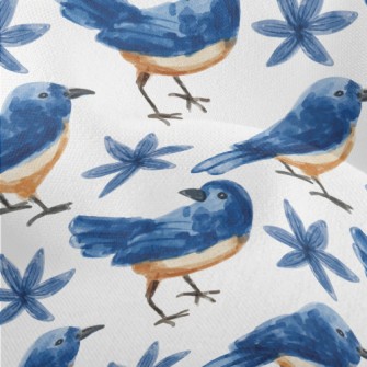 Watercolor Blue Bird And Blue  Lightweight Performance Linen