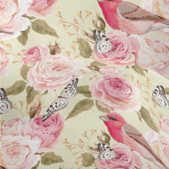 Pink Birdsong And Flowers Lightweight Performance Linen